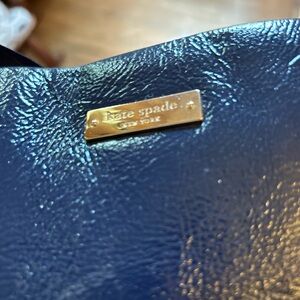 Kate Spade Blue Metallic Tote with Gold Handles